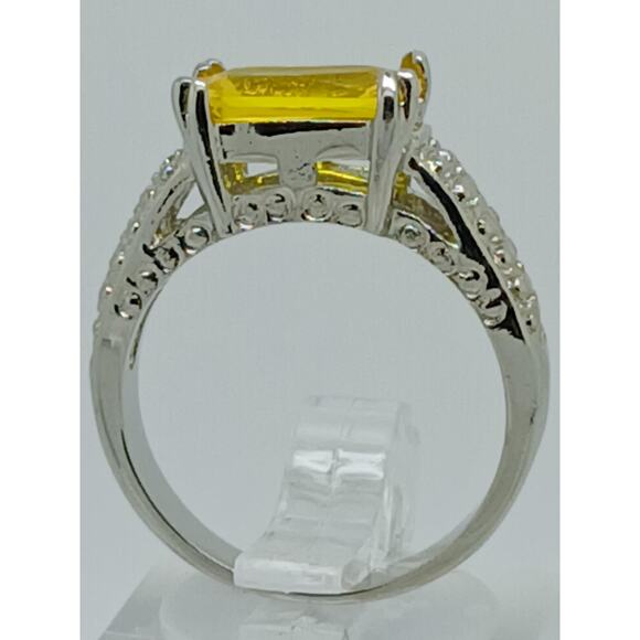 3CT Vintage Gold Plated Canary Yellow Radiant Sim Diamond CZ Engagement Ring 6 - Picture 6 of 10